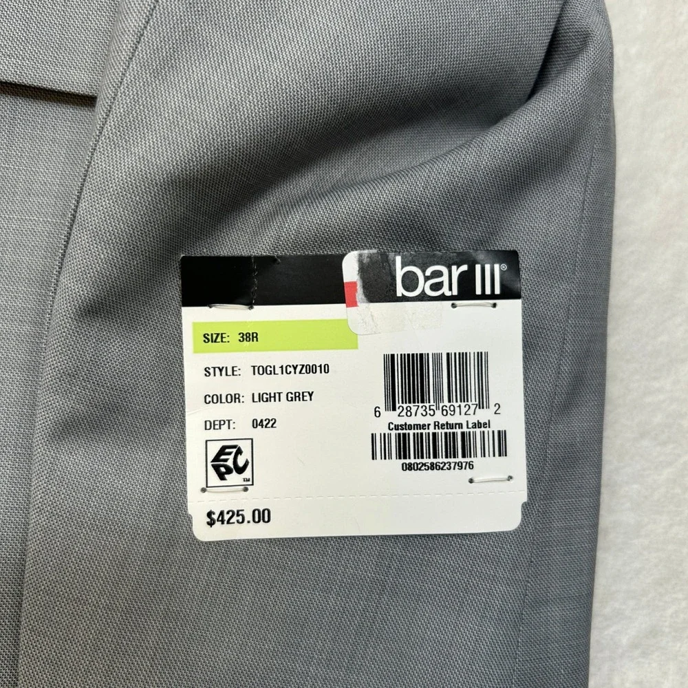 Bar III Light Gray Suit Jacket Mens 38R 38 Skinny Bi-Stretch Comfort‎ $425 NEW